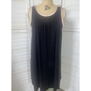 KATE SPADE Black Knit Pink Satin Trim Nightgown Women's Sleeveless Sz X-Large